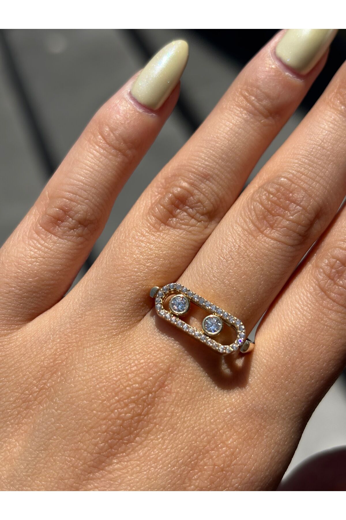 14 Ayar Altın Messika Çift Taraflı Yüzük