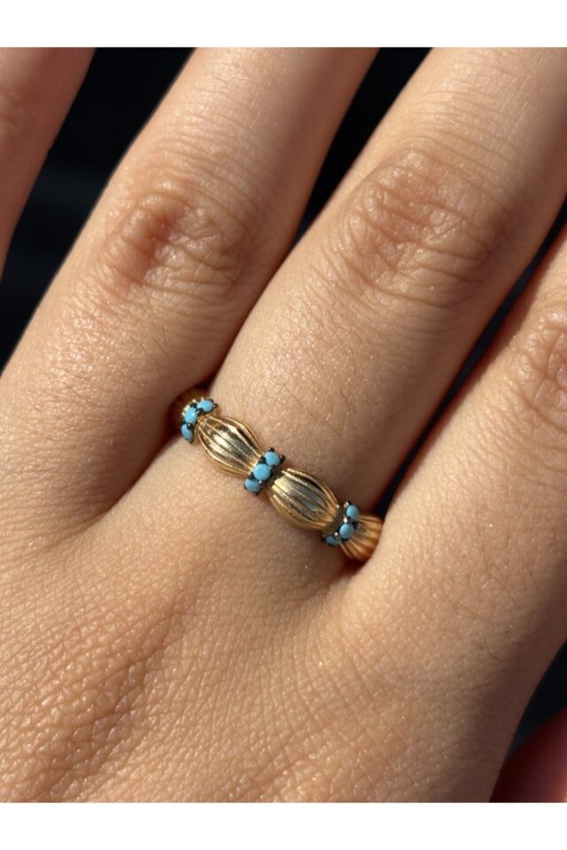 14 Ayar Altın Turkuaz Taşlı Papyon Yüzük