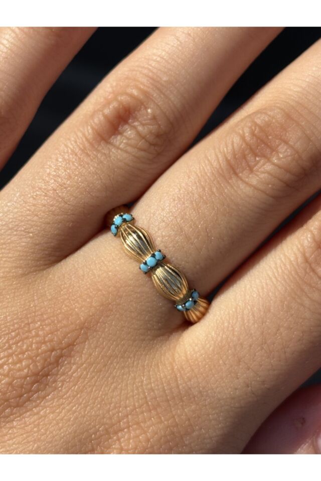 14 Ayar Altın Turkuaz Taşlı Papyon Yüzük