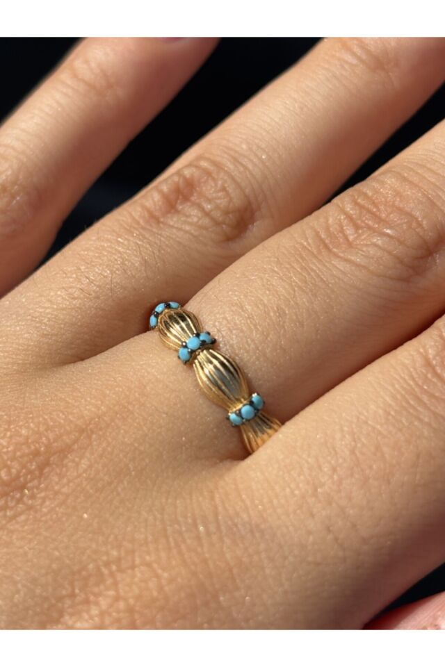 14 Ayar Altın Turkuaz Taşlı Papyon Yüzük