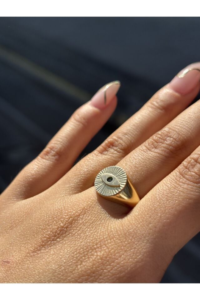 14 Ayar Altın Yeşil Taşlı Göz Mühür Yüzük