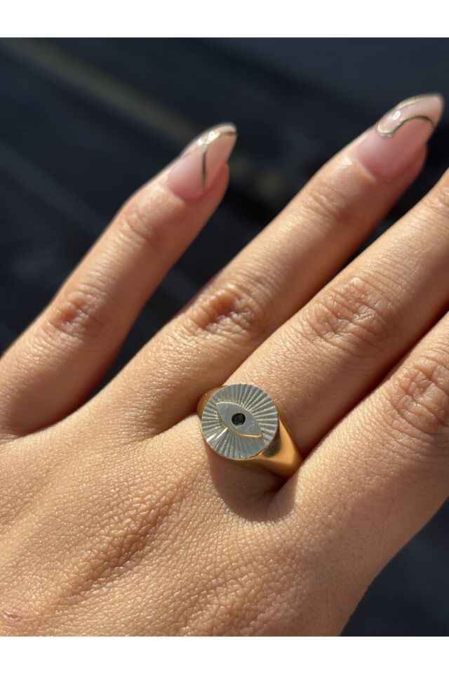 14 Ayar Altın Yeşil Taşlı Göz Mühür Yüzük