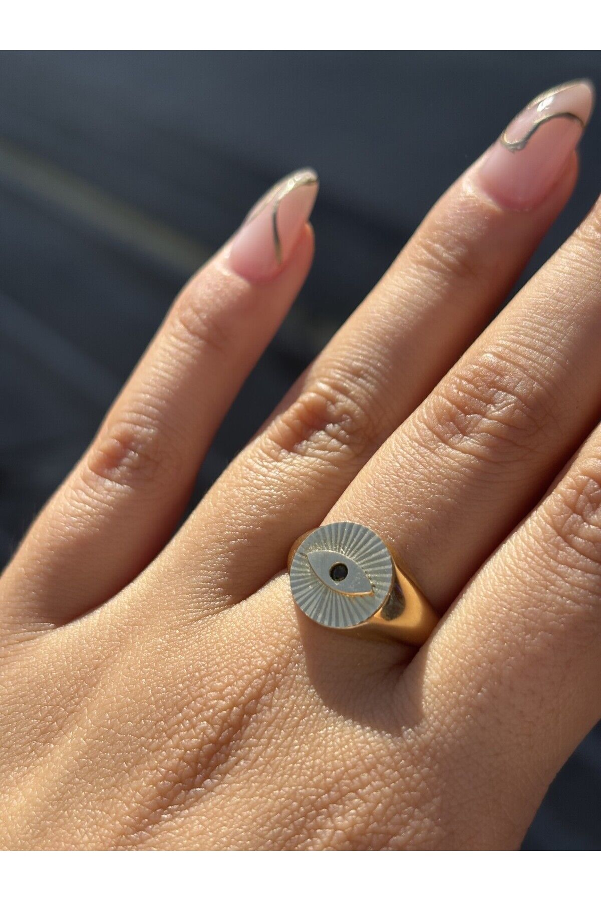 14 Ayar Altın Yeşil Taşlı Göz Mühür Yüzük