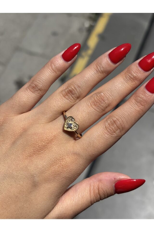 14 Ayar Altın Taşlı Kalp Yüzük