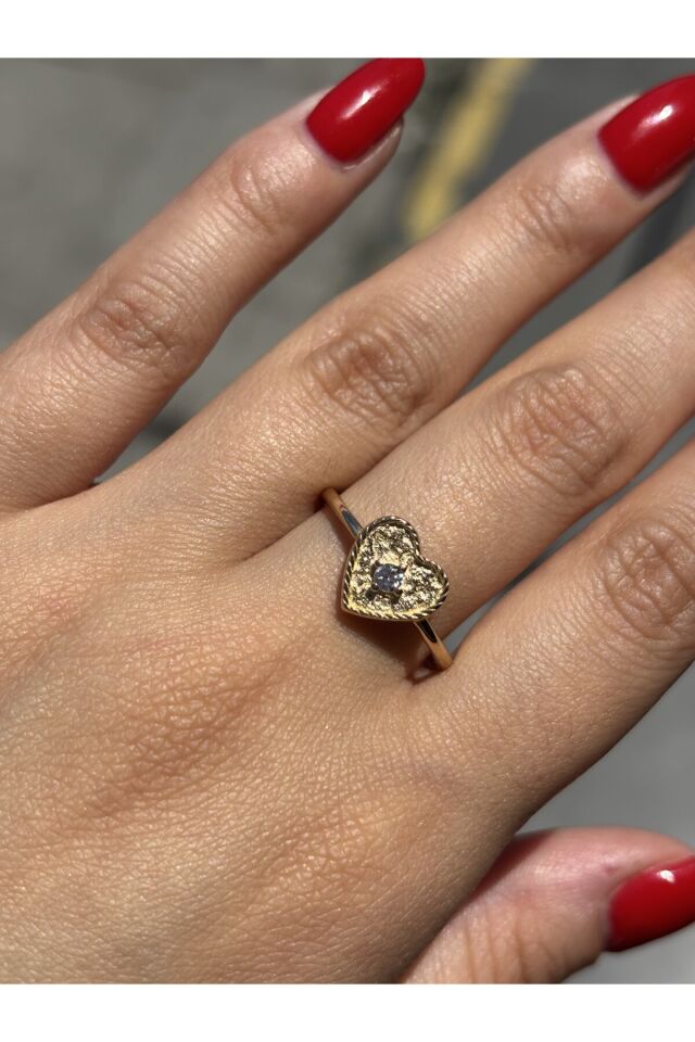 14 Ayar Altın Taşlı Kalp Yüzük