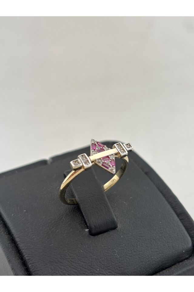 14 Ayar Altın Prego Kırmızı Taşlı Yüzük