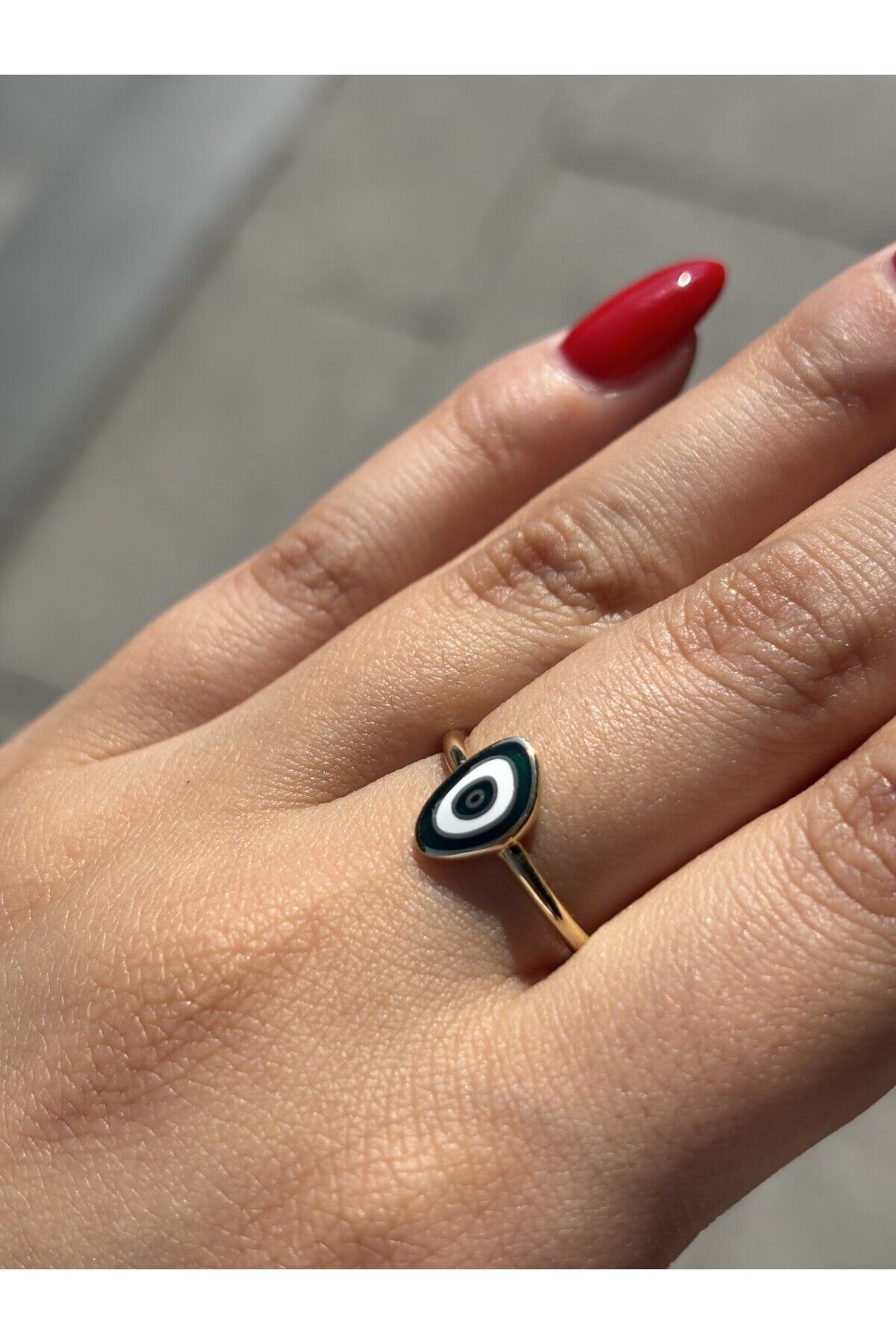 14 Ayar Altın Esperenza Yeşil Nazar Yüzük