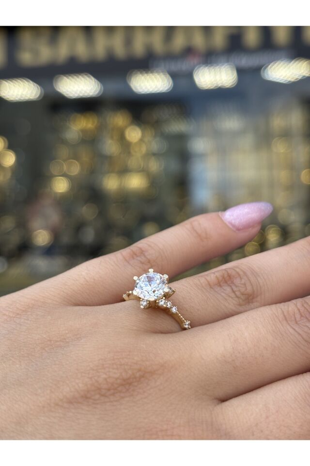 14 Ayar Altın Lotus Tek Taş Yüzük