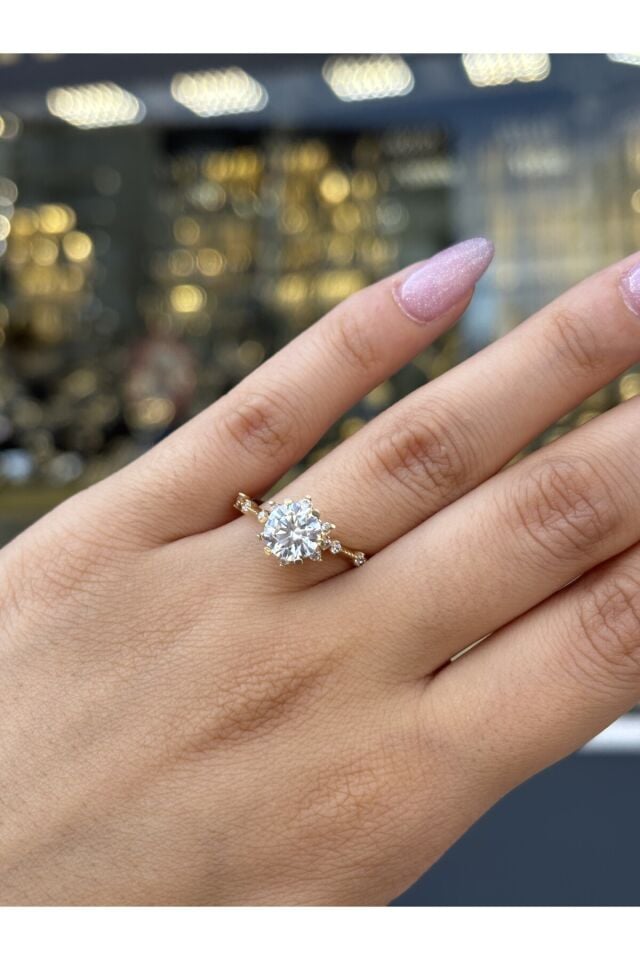 14 Ayar Altın Lotus Tek Taş Yüzük