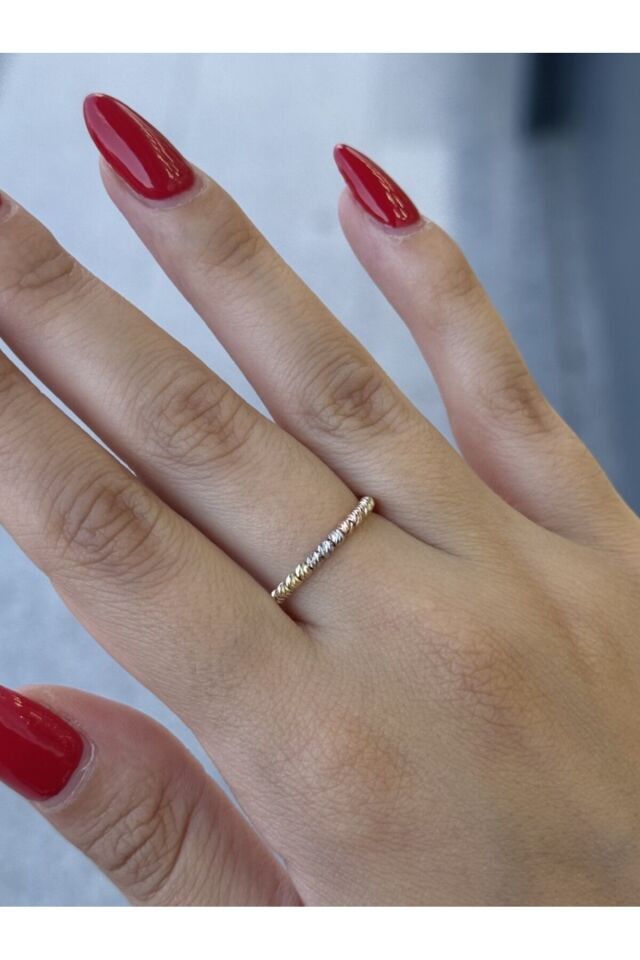 14 Ayar Altın Tek Sıra Üç Renk İtalyan Dorika Ayarlanabilir Yüzük