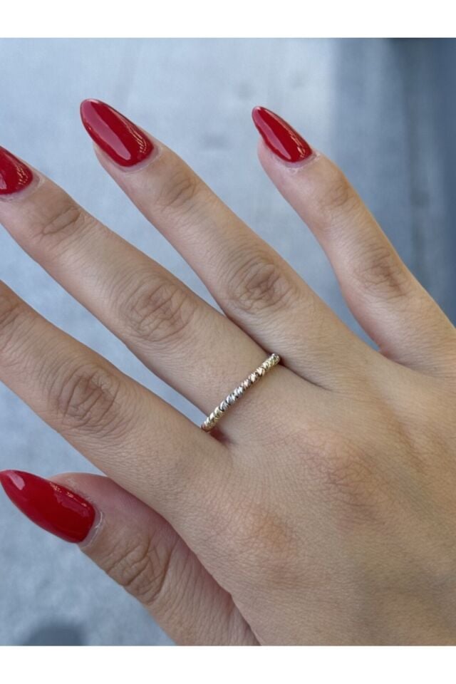 14 Ayar Altın Tek Sıra Üç Renk İtalyan Dorika Ayarlanabilir Yüzük