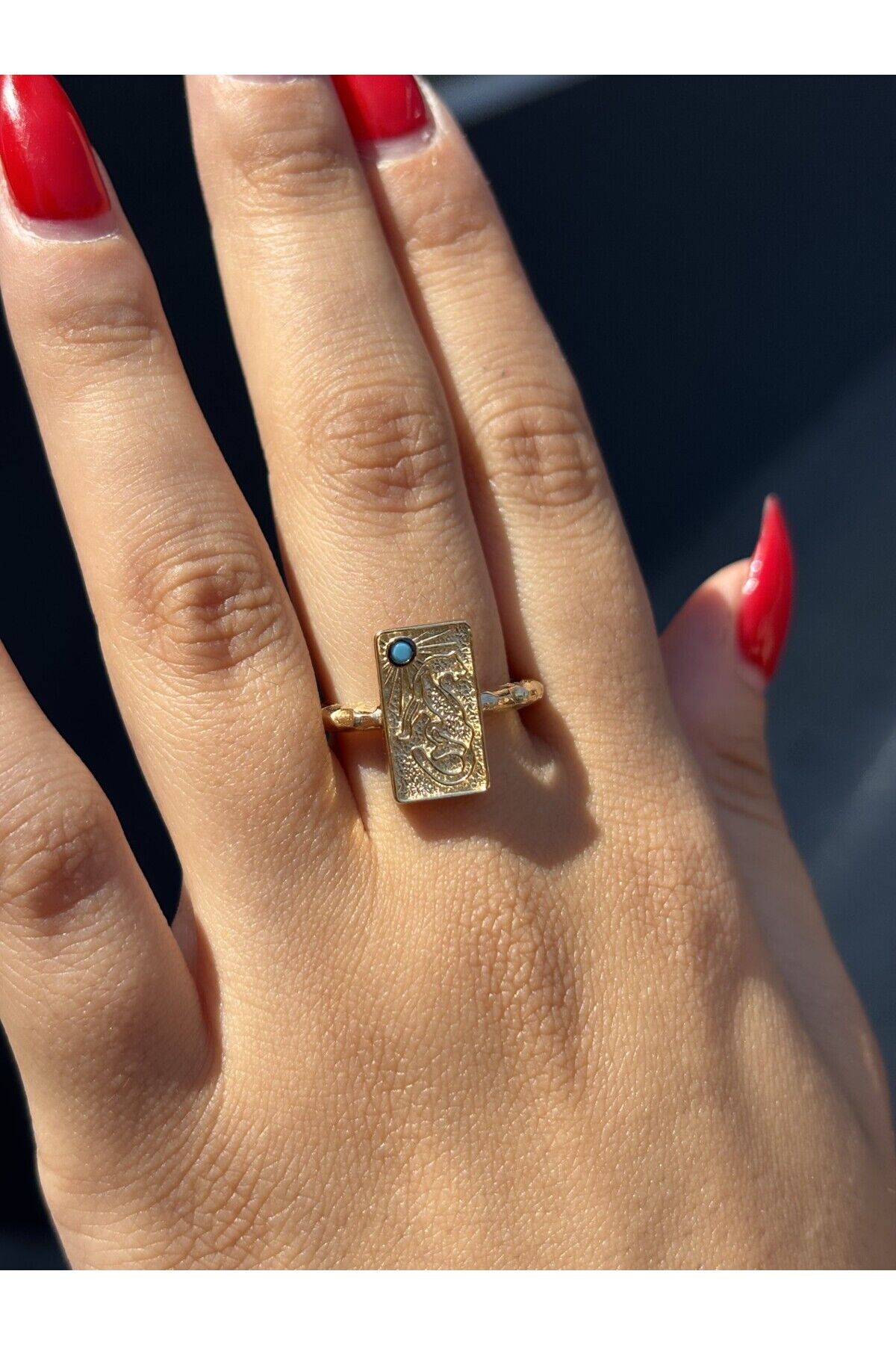 14 Ayar Altın Turkuaz Taşlı Başarı Yüzük