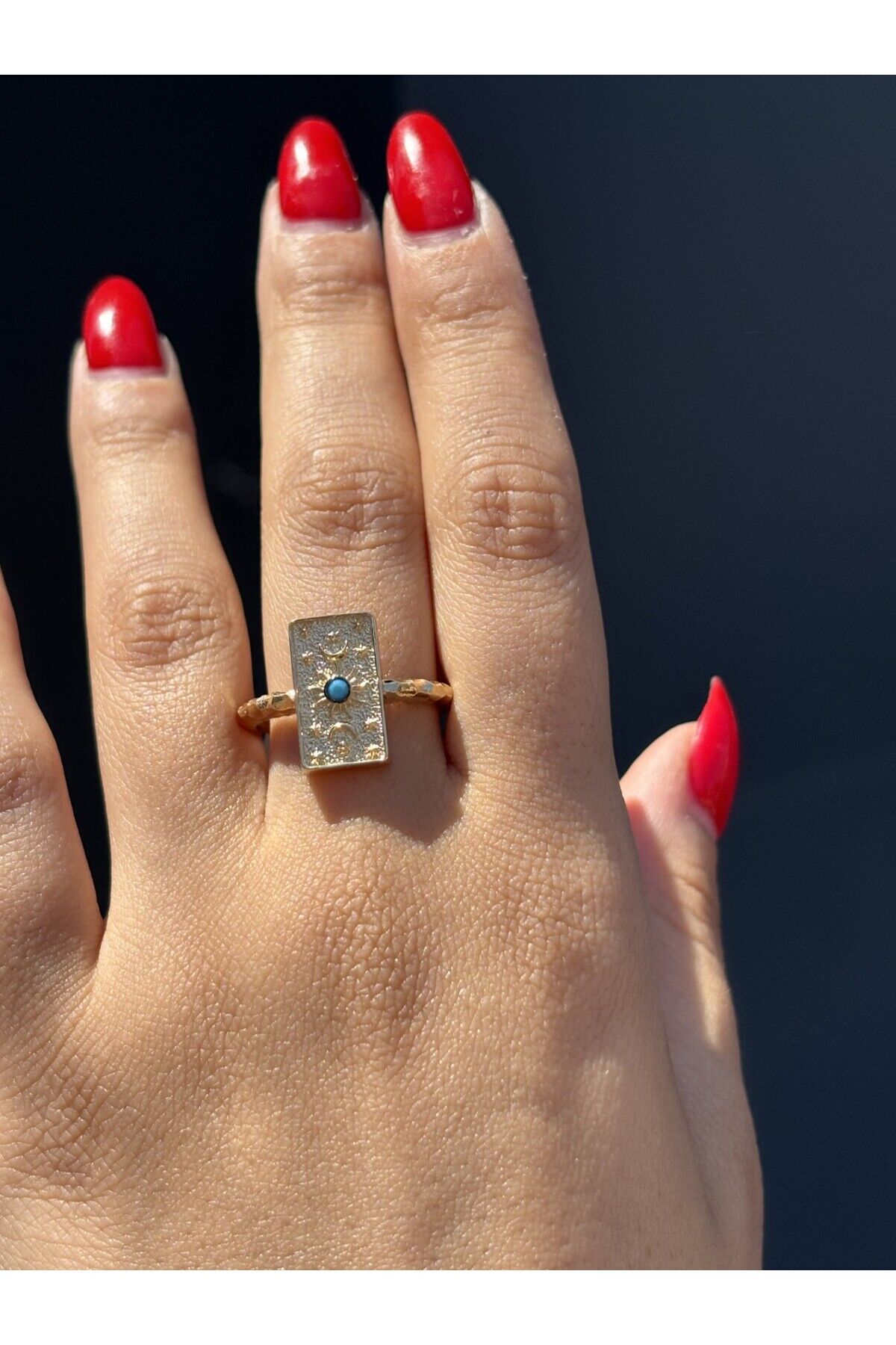 14 Ayar Altın Turkuaz Taşlı Nazar Yüzük