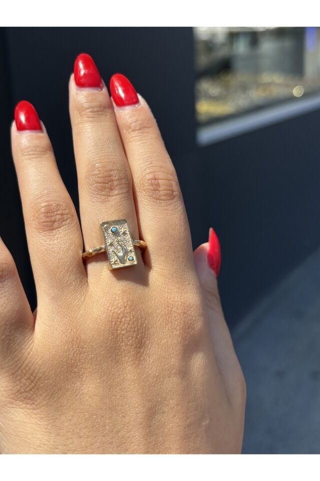 14 Ayar Altın Turkuaz Taşlı Sağlık Yüzük