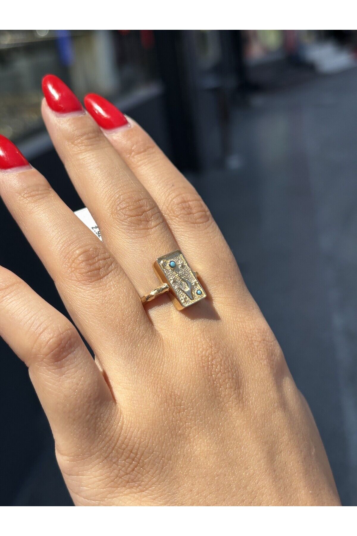 14 Ayar Altın Turkuaz Taşlı Sağlık Yüzük