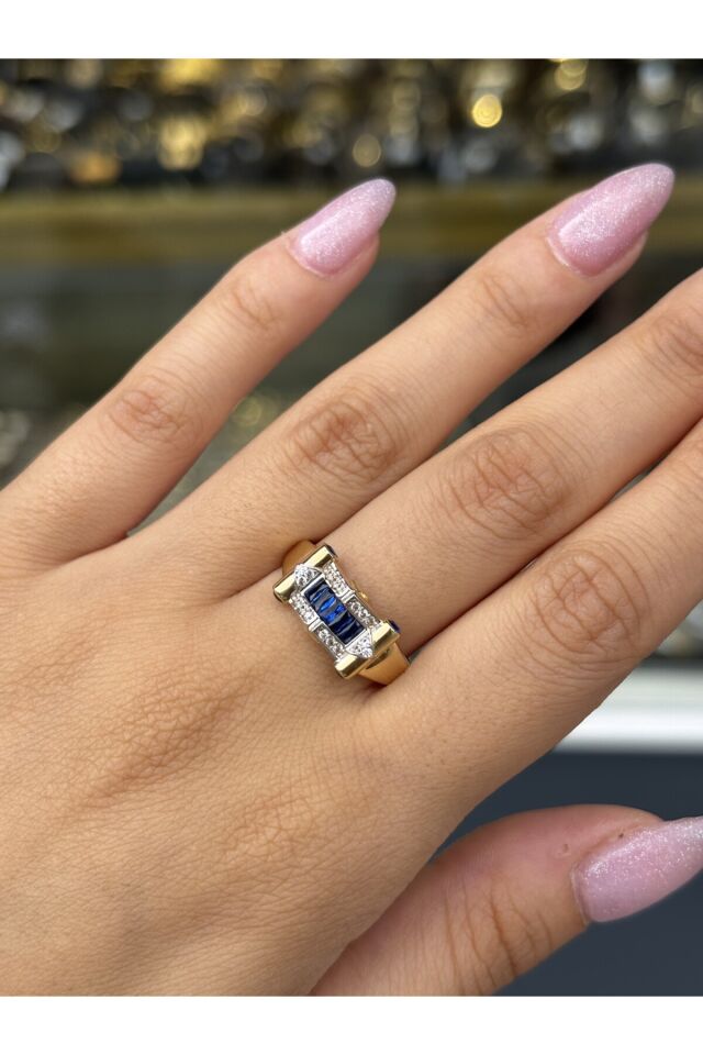 14 Ayar Altın Mavi Taşlı Nava Yüzük