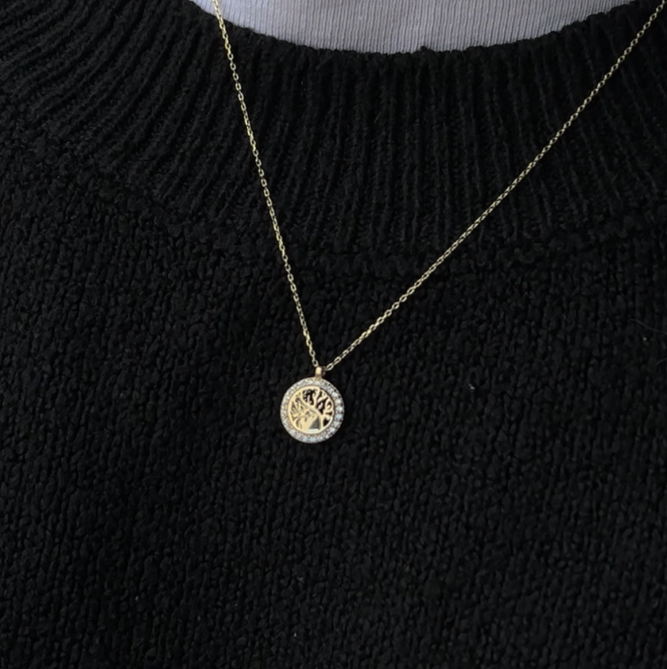 14 Ayar Altın Taşlı Hayat Ağacı Kolye