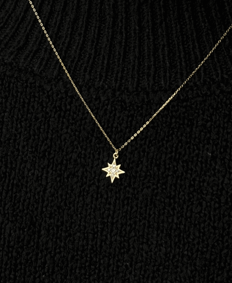 14 Ayar Altın Taşlı Yıldız Kolye