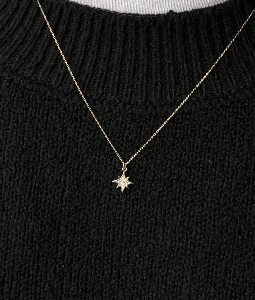 14 Ayar Altın Taşlı Yıldız Kolye