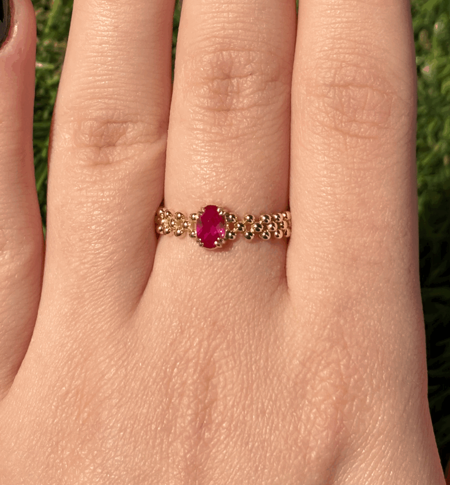 14 Ayar Altın Ortası Pembe Taşlı Polen Yüzük