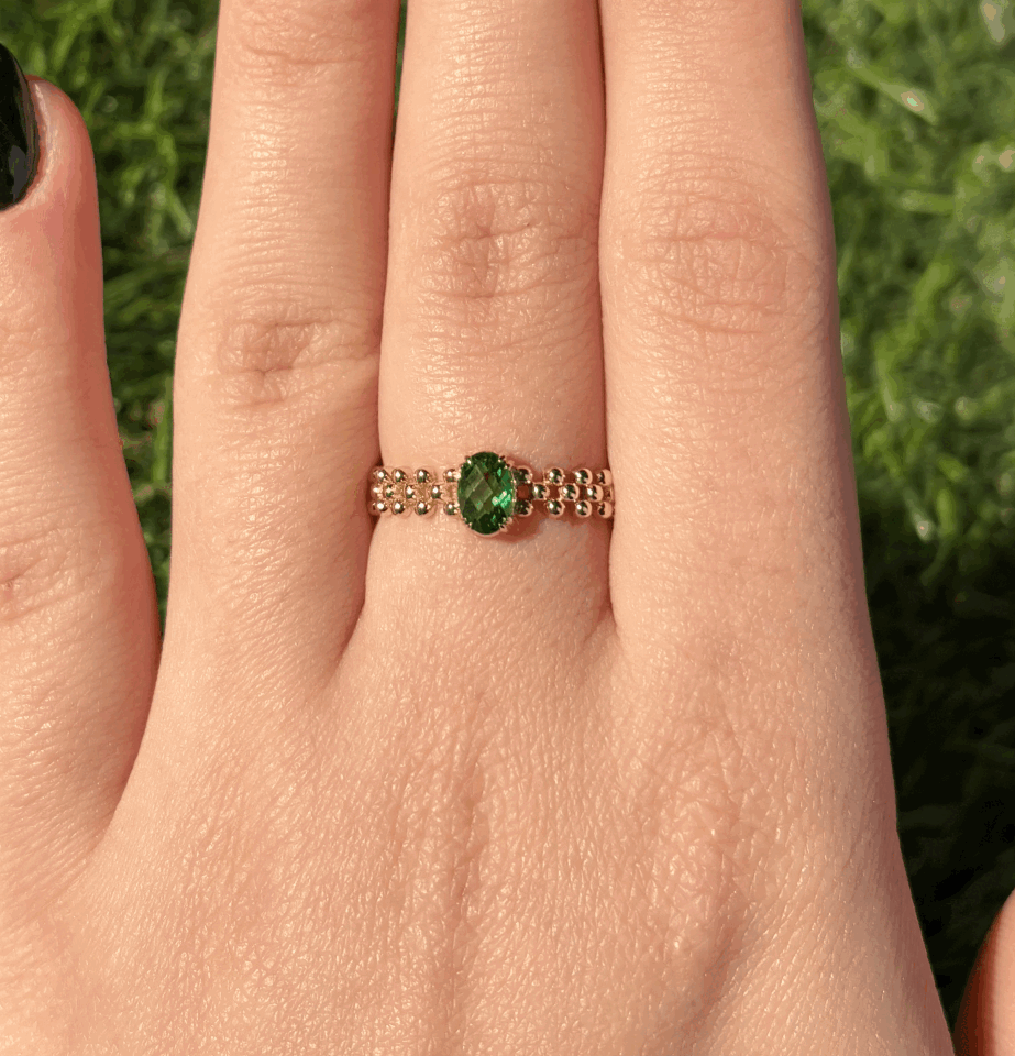 14 Ayar Altın Ortası Yeşil Taşlı Polen Yüzük