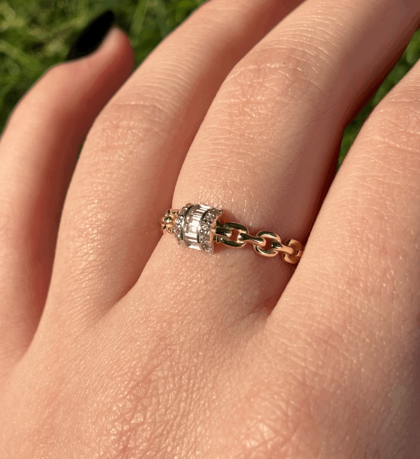 14 Ayar Altın Zincir Desen Baget Yüzük