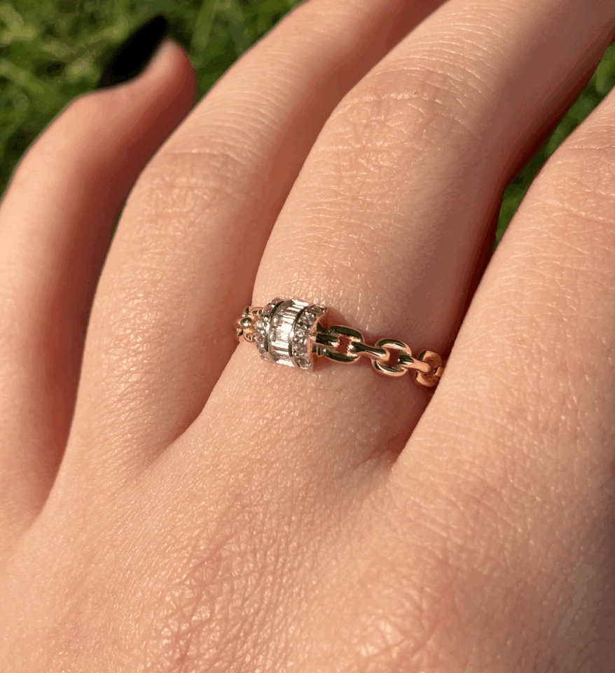 14 Ayar Altın Zincir Desen Baget Yüzük