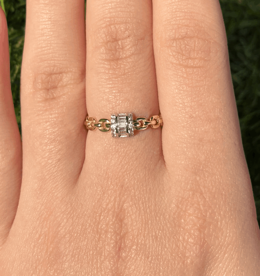 14 Ayar Altın Zincir Desen Baget Yüzük