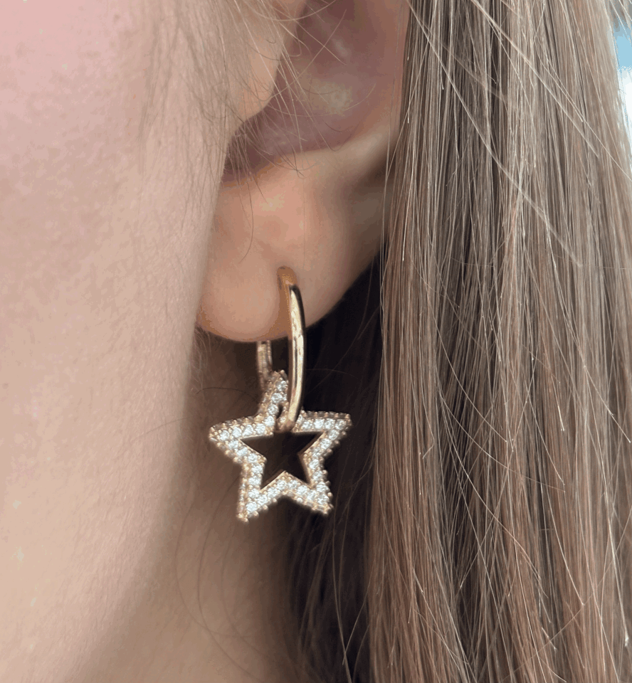 14 Ayar Altın Yıldızlı Halka Küpe