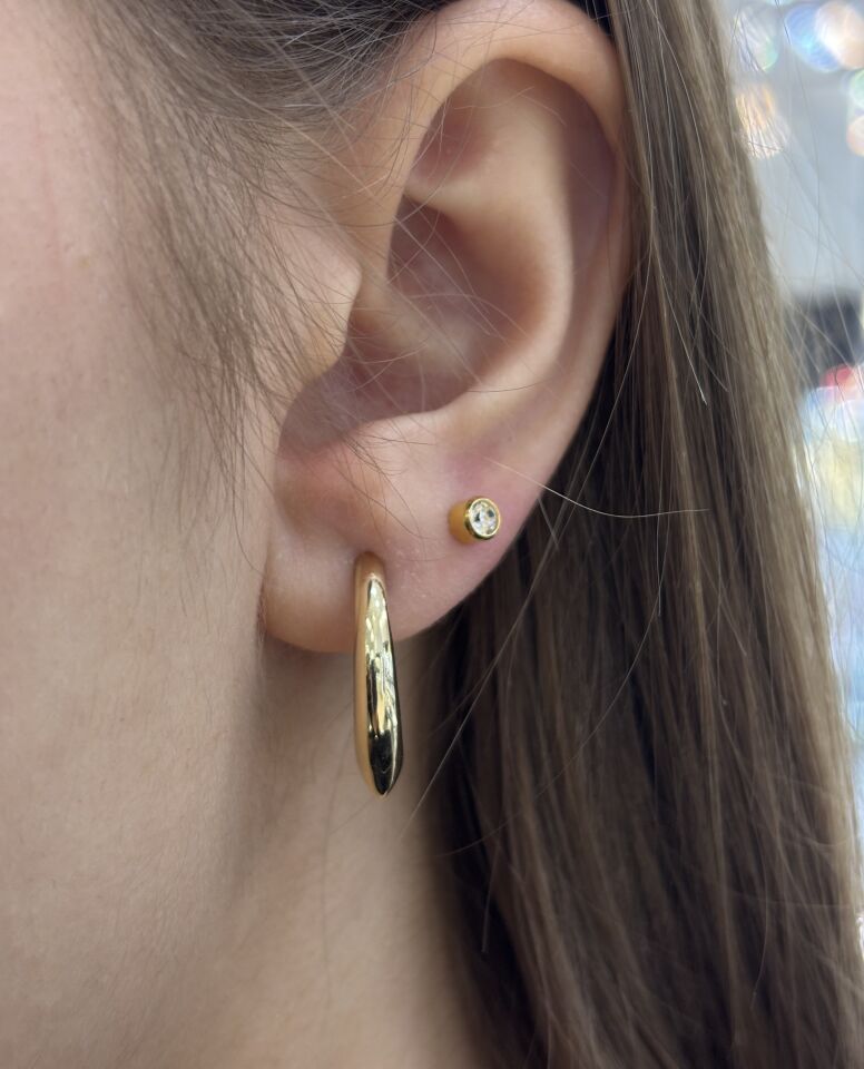 14 Ayar Altın Halka Damla Küpe