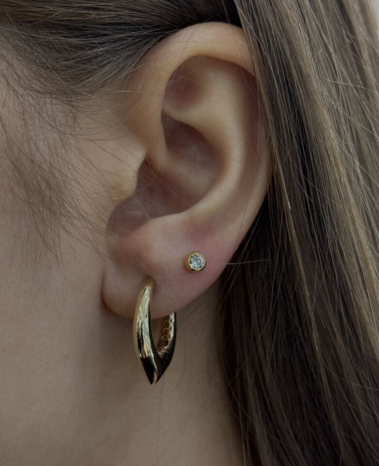 14 Ayar Altın Halka Damla Küpe