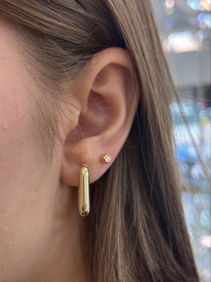 14 Ayar Altın Kare Halka Küpe