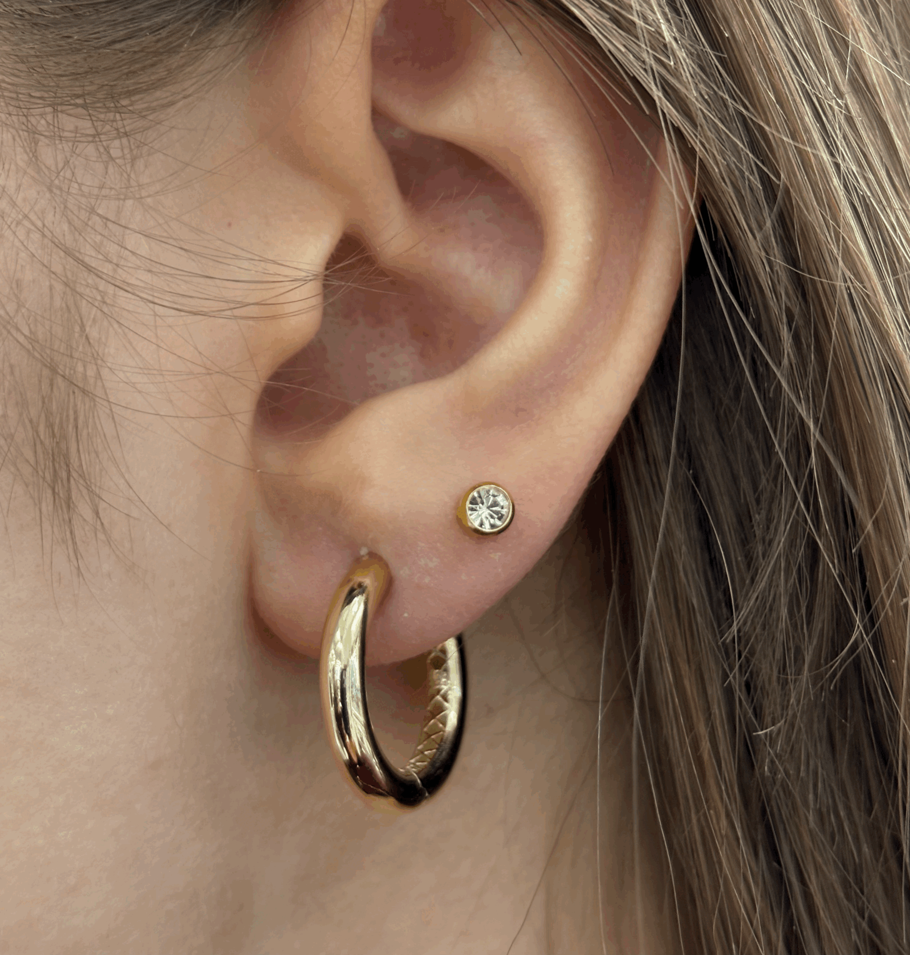 14 Ayar Altın Büyük Boy Düz Halka Küpe