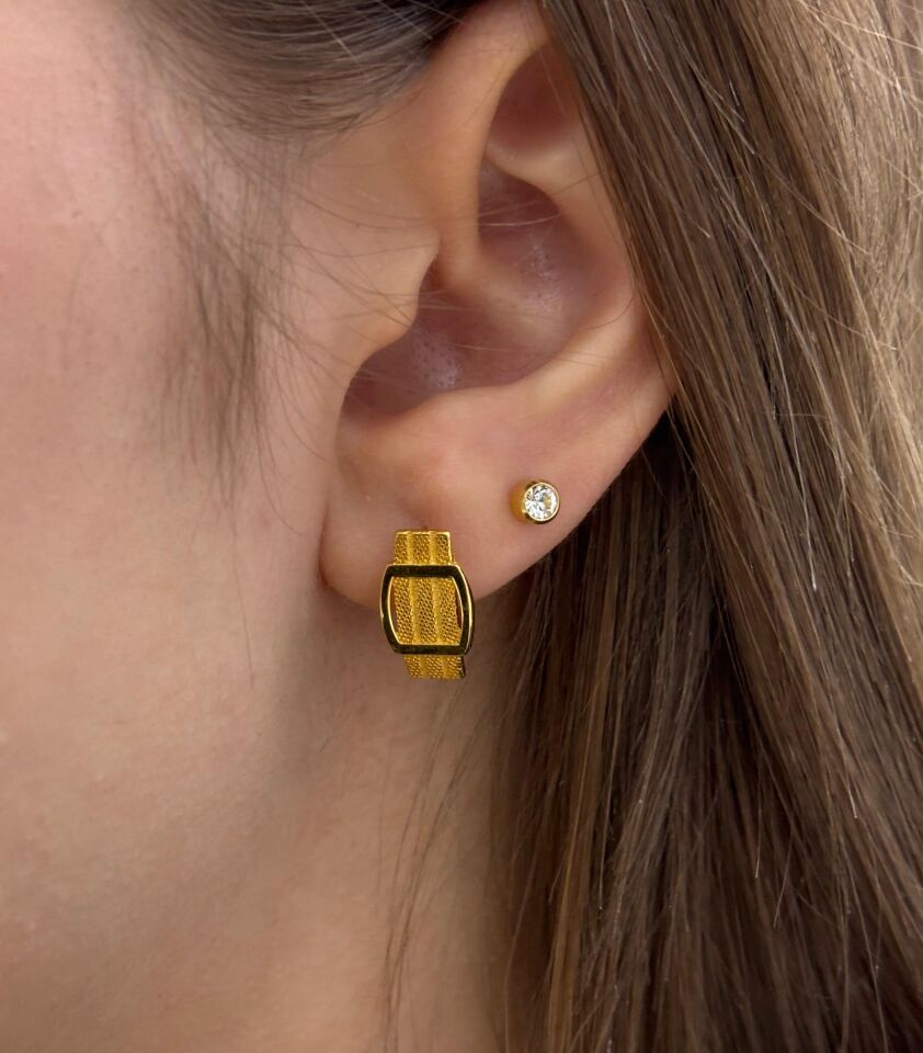 14 Ayar Altın Trabzon Hasırı Tokalı Küpe