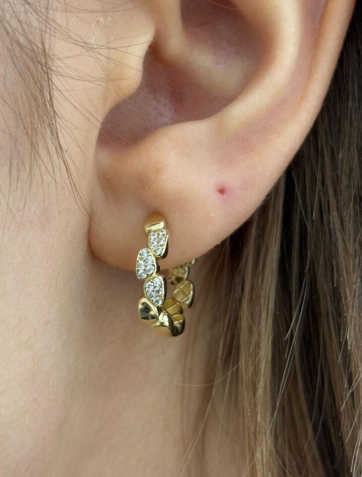 14 Ayar Altın Taşlı Patika Küpe