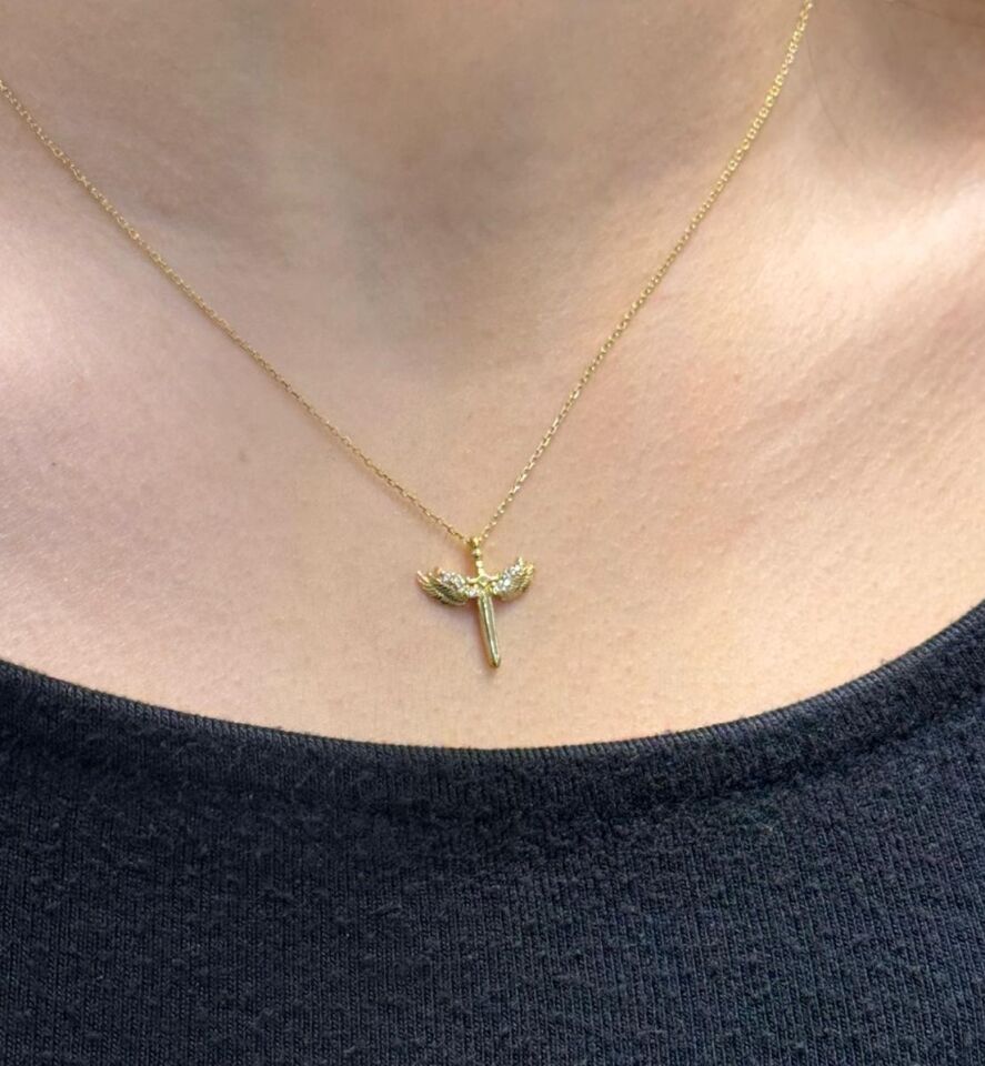 14 Ayar Altın Mikailin Kılıcı Mini Kolye